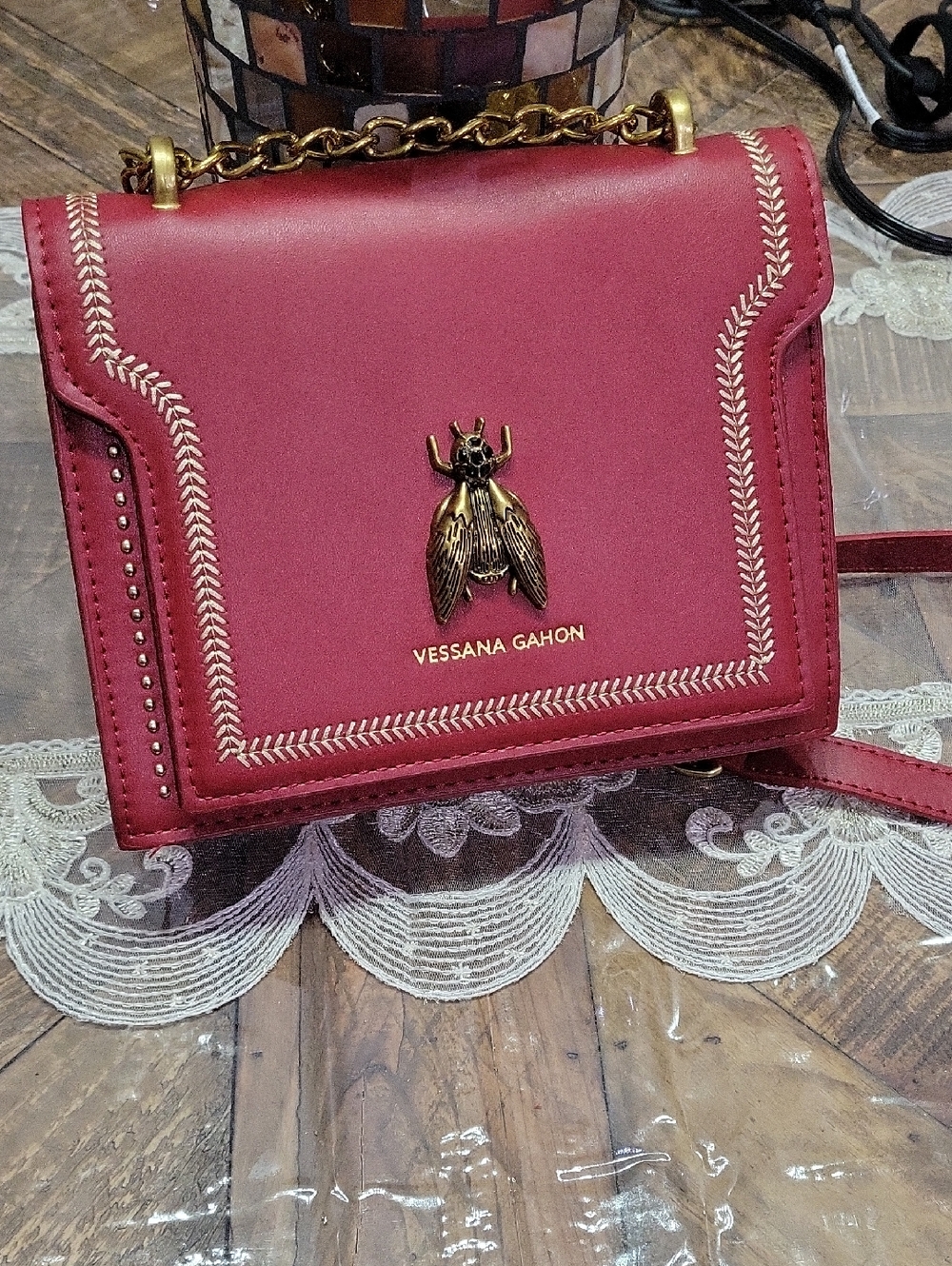 Red Crossbody Bag with Gold Accent